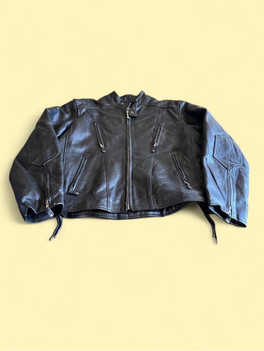 Vintage Open Road Wilsons Heavyweight Motorcycle Leather Jacket Black Men’s XL